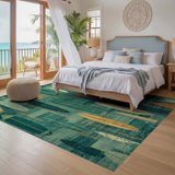 ODIKA Mid-Century Modern Surfboard Washable Area Rug - Teal & Orange Retro Abstract Low Pile Rug