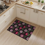 Vibrant Pink Floral Area Rug on Black