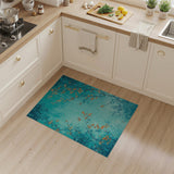 Distressed Teal Autumn Leaves Area Rug