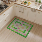 Green Framed Pink Orange Patchwork Geometric Rug