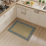 Beige and Neutral Beige Persian Rug with Teal Floral Border