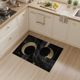 Gold Crescent Moons Black Marble Geometric Area Rug