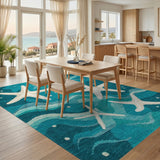ODIKA Starfish Coastal Teal Washable Area Rug - Low Pile Non-Slip Nautical Decor