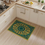 Teal Medallion on Yellow Persian Area Rug