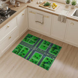 Vibrant Green Cartoon City Street Area Rug