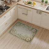 Beige and Neutral Vintage Peony Floral Border Area Rug