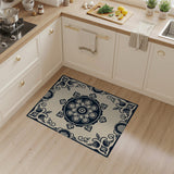 Vintage Navy Floral Medallion Beige Area Rug