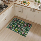 Green Gingham Fruit Clover Blossom Area Rug