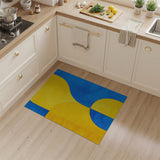 Vibrant Yellow Blue Curved Geometric Area Rug