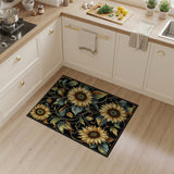 Golden Sunflower Vine Area Rug on Black