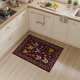 Vibrant Calavera Cat Skulls Marigold Flowers Rug