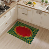 Opulent Green Frame Gold Accents Red Oval Persian Rug