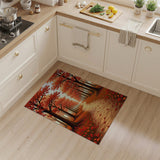 Fiery Autumn Tree-Lined Pathway Red Area Rug