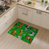 Cartoon Jungle Animals Green Kids Area Rug