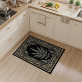 Ornate Gold Framed Cannabis Leaf Black Area Rug