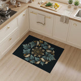 Ornate Teal Leaf Medallion Area Rug