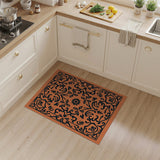 Orange Traditional Persian Rug with Black Floral Motifs
