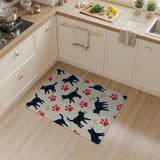 Playful Black Cats Red Paw Print Area Rug