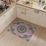 Pink Mandala Area Rug with Lush Green Florals