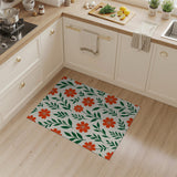Vibrant Red Floral Leaf Pattern Area Rug