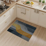 Abstract Gold Curves Navy Grey Area Rug