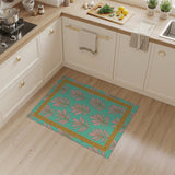 Teal Pink Palm Leaf Rug with Gold Tribal Border