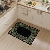 Gold and Silver Traditional Persian Ornate Gold Filigree Black Area Rug