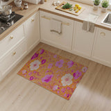 ODIKA Washable Orange Retro Floral Area Rug - Low Pile Non-Slip Pet & Kid Friendly