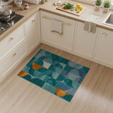 Teal Orange Curved Geometric Abstract Area Rug