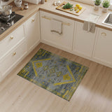Yellow Grey Distressed Tribal Area Rug