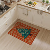 Teal Mandala Christmas Tree Area Rug with Snowflakes