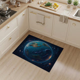 Washable Cosmic Earth Area Rug - Deep Blue Galaxy Planet Design