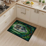 Majestic Wolf in Emerald Forest Area Rug