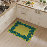 Vibrant Yellow Area Rug with Teal Leaf Border