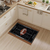 Black and White Football Field Area Rug with Centered Ball