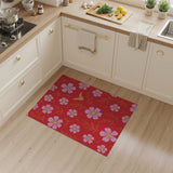 ODIKA Red Floral Washable Area Rug - Whimsical Pink Flower Low Pile Non-Slip Carpet