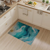 Blue and Teal Teal Blue Layered Wave Abstract Area Rug