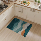 ODIKA Washable Abstract Coastal Wavy Area Rug - Modern Teal & Terracotta Low Pile Non-Slip Rug