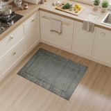 Blue Teal Geometric Trellis Rug with Tribal Borders