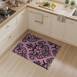 Elegant Black Damask Floral on Pink Area Rug