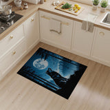 ODIKA Wolf and Moon Night Forest Blue Area Rug - Washable Low Pile Non-Slip Indoor Carpet