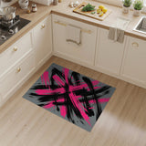 Bold Pink Black Abstract Brushstroke Grey Area Rug