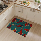 Vibrant Red Koi on Teal Area Rug