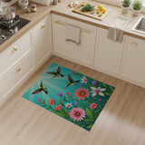 Sunlit Hummingbirds and Blooms Teal Area Rug