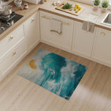 Teal Surf Wave Surfer Coastal Area Rug