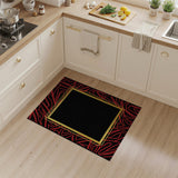 Red Squiggle Abstract Area Rug with Gold Frame