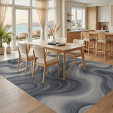 Grey Fluid Wave Abstract Area Rug
