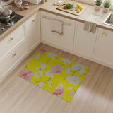 Sunny Yellow Floral Rug with Pink White Blossoms