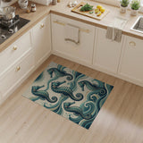 Teal Seahorse Waves Area Rug
