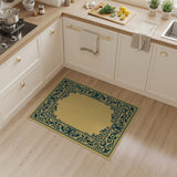 Ornate Teal Floral Frame Beige Area Rug